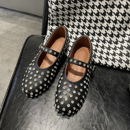 Damen Ballerinas mit elegantem Strassbesatz und Riemchen EB
