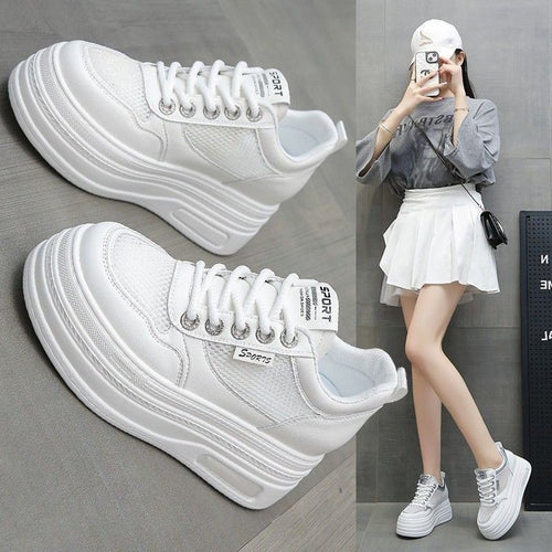Damen Sportliche Plateau Sneakers mit atmungsaktiver Mesh-Oberfläche und schockabsorbierender Sohle EB