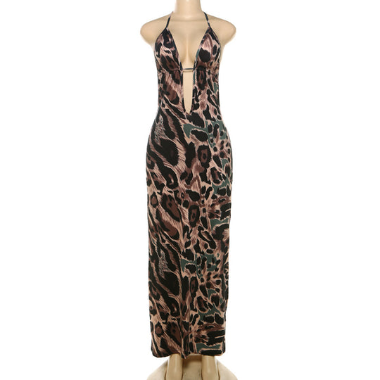 Damen Sexy Maxikleid mit tiefem Ausschnitt und Spitzenträgern EB