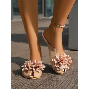 Damen Flauscher Pantoletten mit floralen Applikationen EB