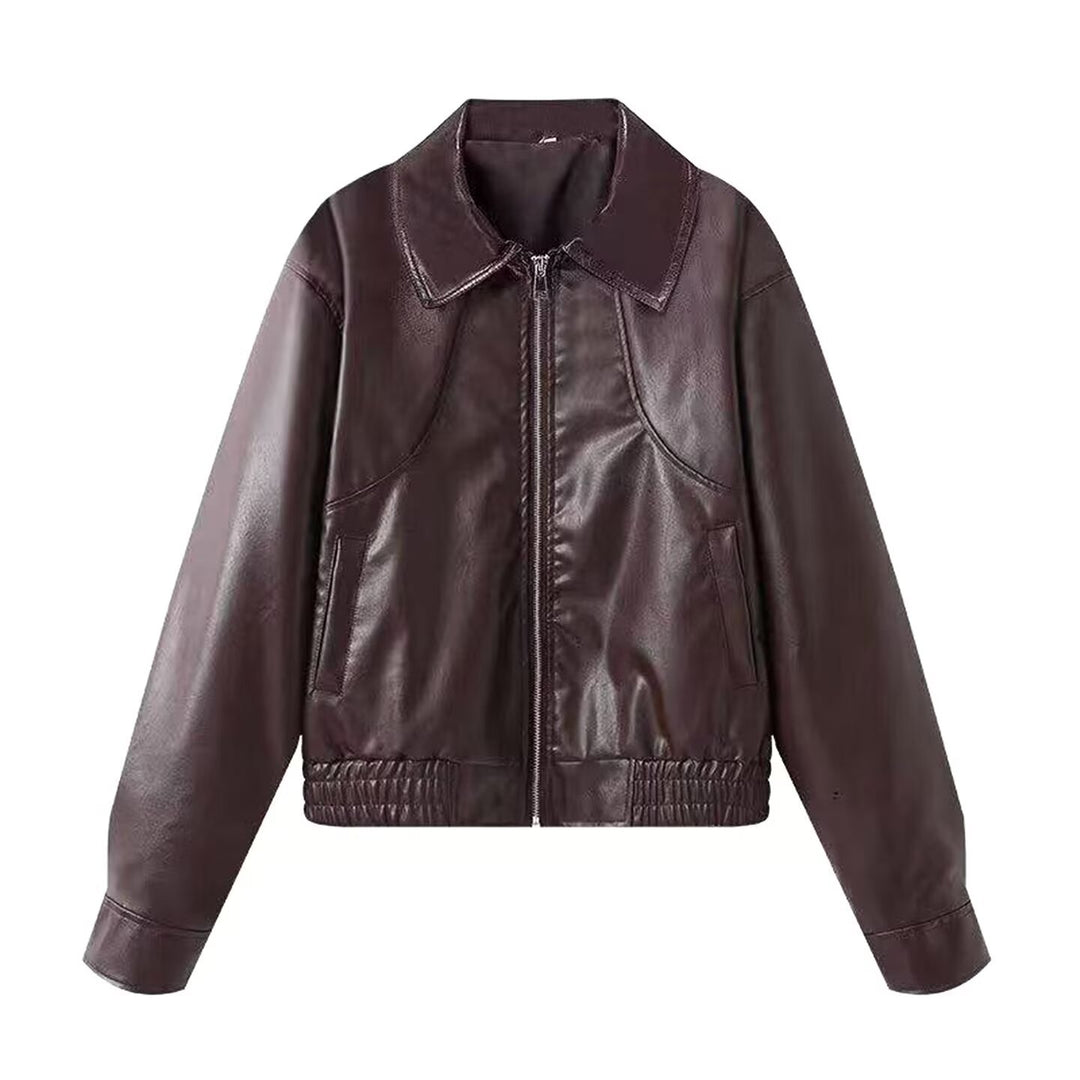 Damen Kunstlederjacke im lässigen Biker-Stil mit praktischen Taschen und elastischem Bund EB