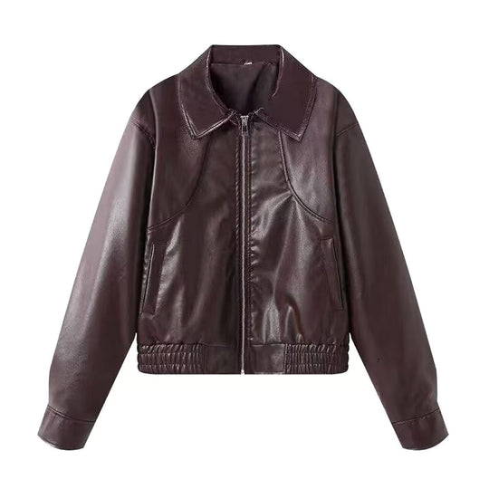 Damen Kunstlederjacke im lässigen Biker-Stil mit praktischen Taschen und elastischem Bund EB