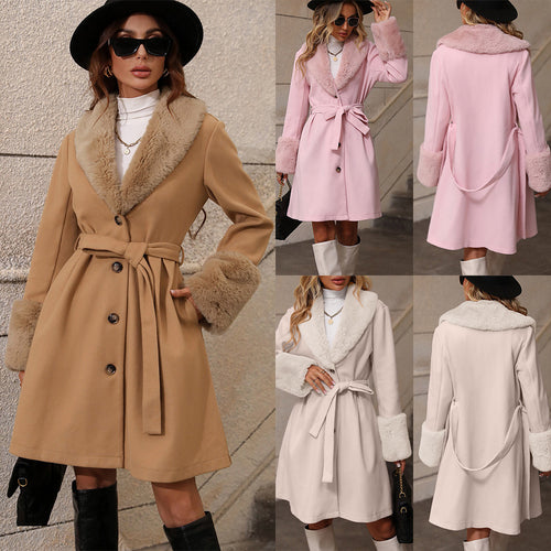 Damen Elegante Übergangsjacke mit weichem Kragen und Bindegürtel EB
