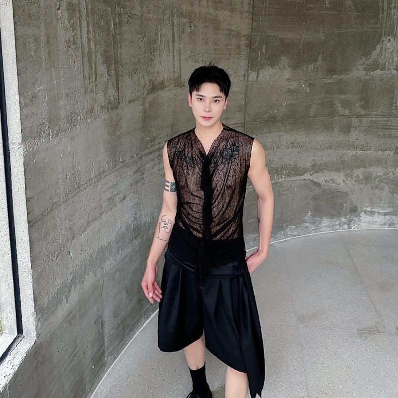 Herren modisches ärmelloses Oberteil mit transparentem Design und raffinierten Details EB