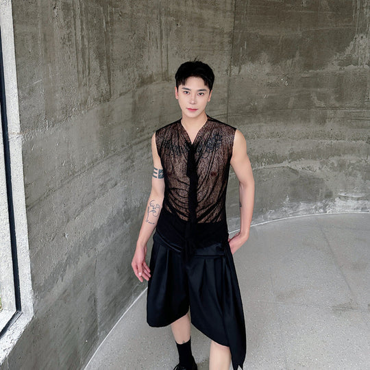 Herren modisches ärmelloses Oberteil mit transparentem Design und raffinierten Details EB