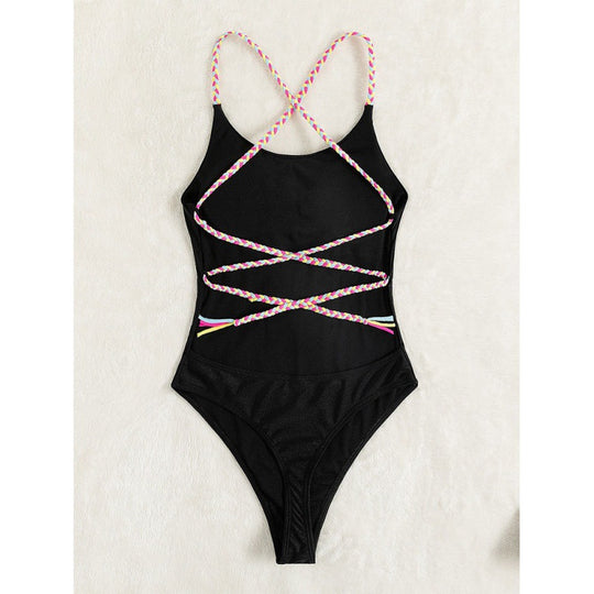 Damen Sportlicher Badeanzug mit farbigen Trägern EB