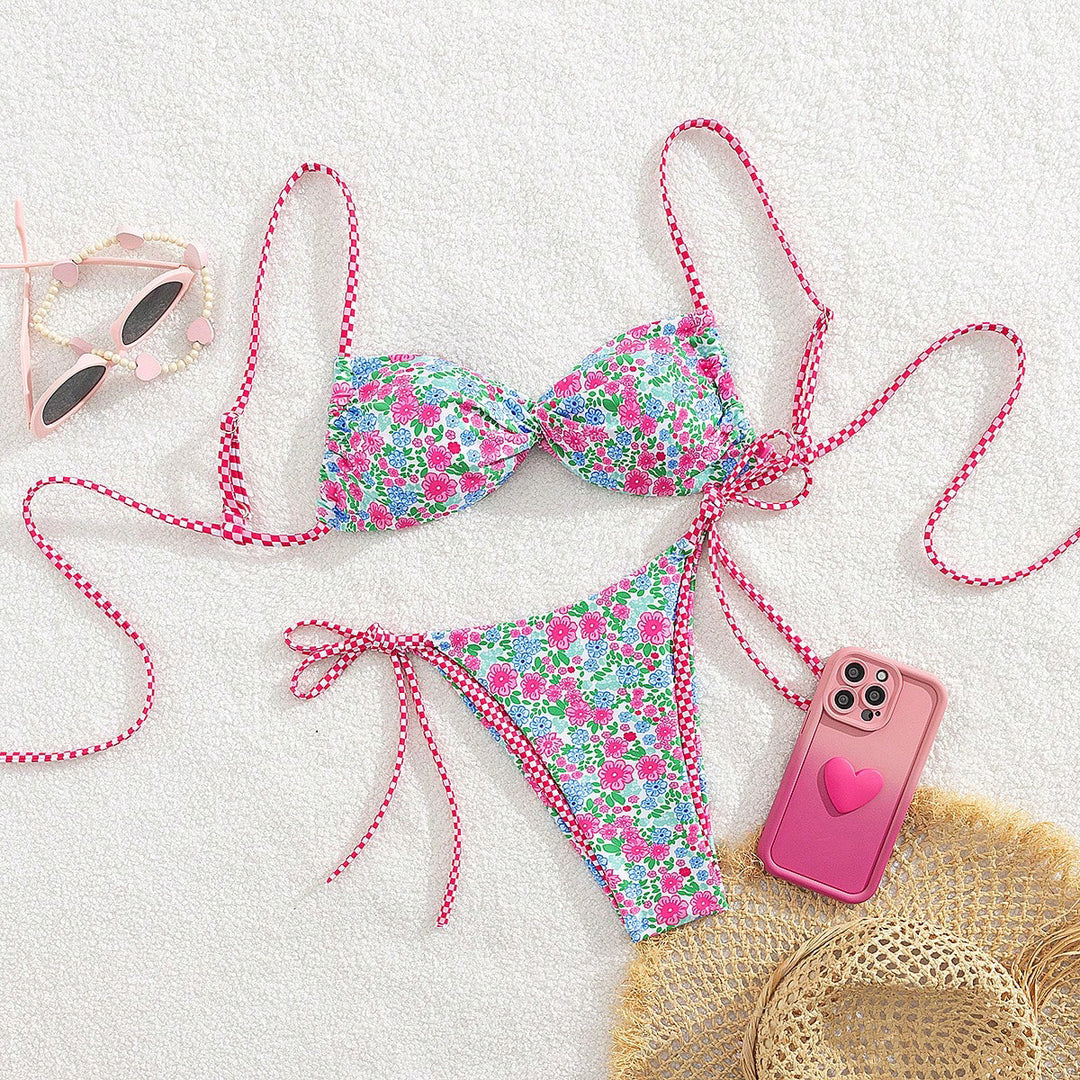 Damen Floral Bikini mit verstellbaren Bindegurten EB