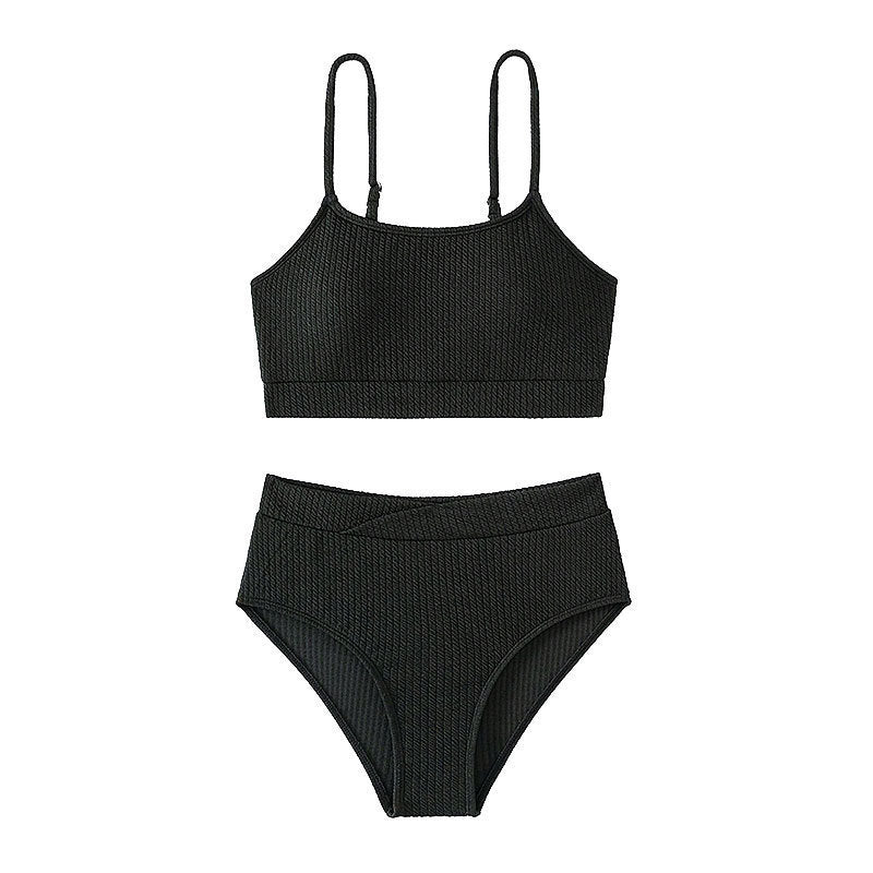 Damen Hochtailliertes Bikini-Set mit modischem Rippendesign EB