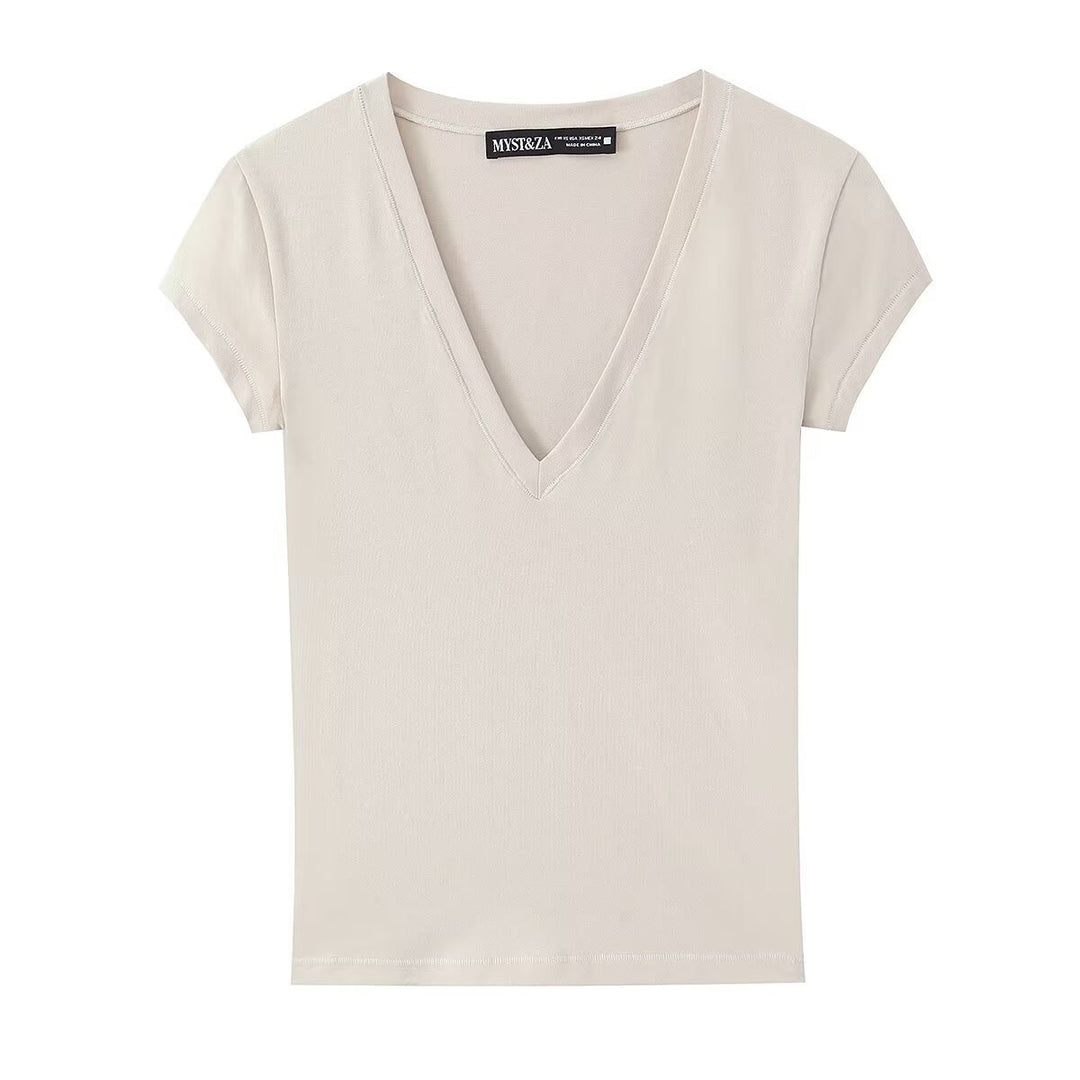 Damen T-Shirt mit modernem V-Ausschnitt und angenehmem Baumwollmix EB