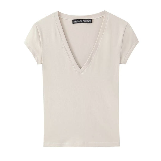 Damen T-Shirt mit modernem V-Ausschnitt und angenehmem Baumwollmix EB