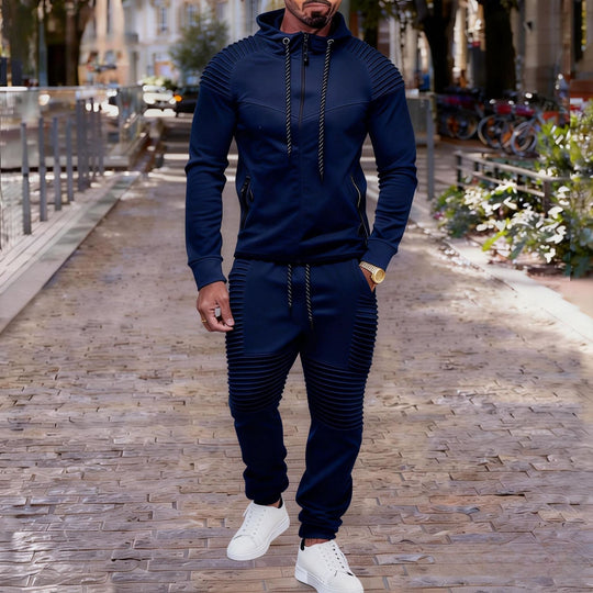 Herren nan sportives Kapuzen-Sweatset mit gerippten Biker-Paneelen EB