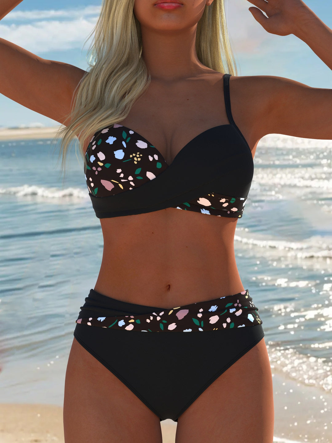 Damen Bikini-Set mit elegantem Balconette-Oberteil und hohem Taillenschnitt EB