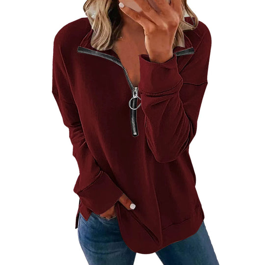 Damen Freizeitpullover mit stylischem Reißverschluss EB