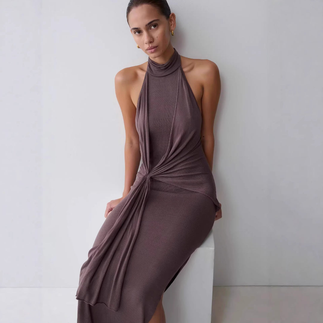 Damen Elegantes knöchellanges Wickelkleid mit tiefem Schlitz EB