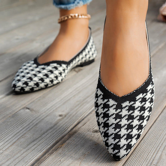 Damen Ballerinas mit kreativem Hahnentrittmuster und flexiblem Fußbett EB