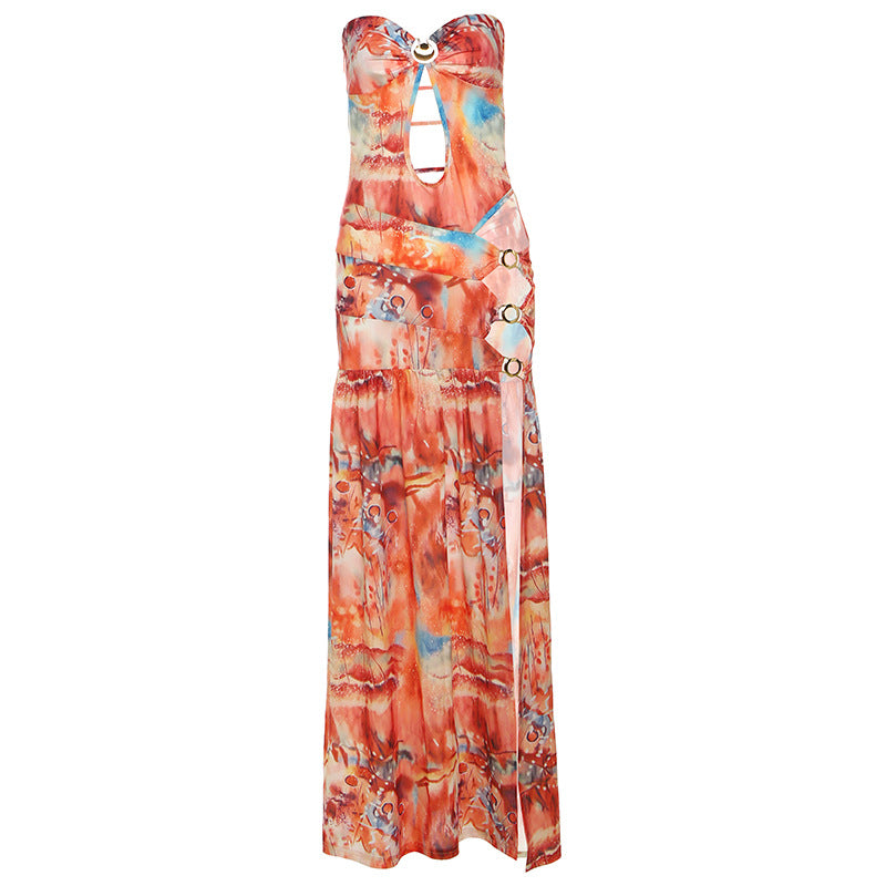 Damen Maxikleid mit raffinierten Cut-Outs und eleganten Riemen EB