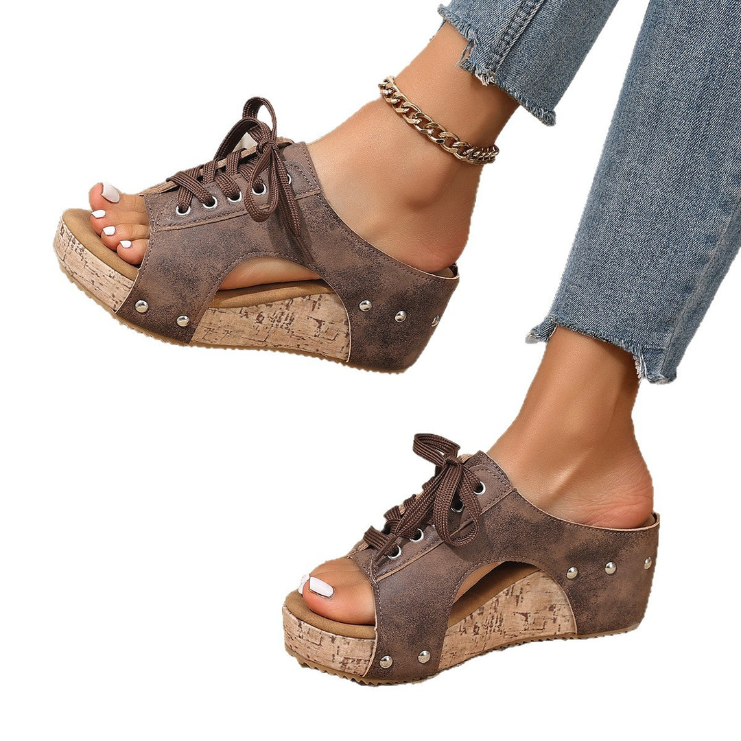 Damen Wedge-Sandalen mit modischem Schnür-Detail EB