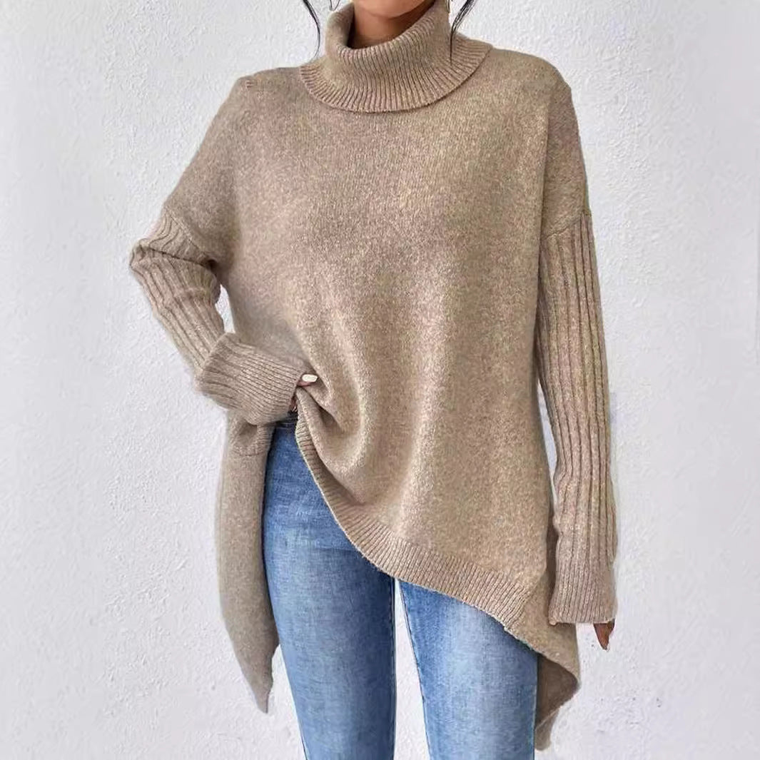 Damen lässiger Pullover mit Stehkragen und asymmetrischem Schnitt EB