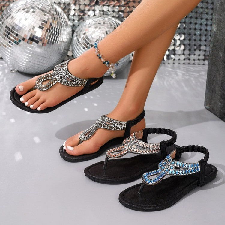 Damen Flache Sandalen mit funkelndem Design und verzierten Riemen EB