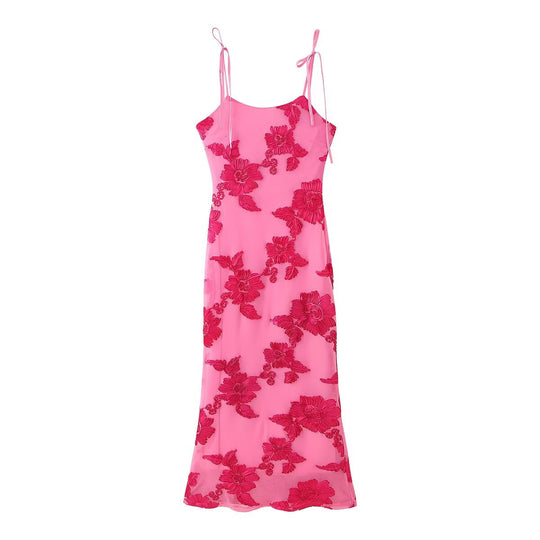 Damen Maxikleid mit floralem Spitzenmuster und verstellbaren Trägern EB