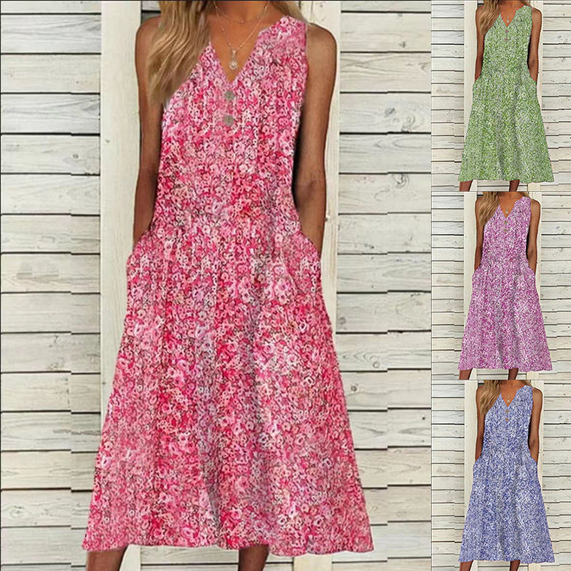 Damen Midi-Kleid mit tiefem V-Ausschnitt, Knopfdetails und praktischen Taschen EB