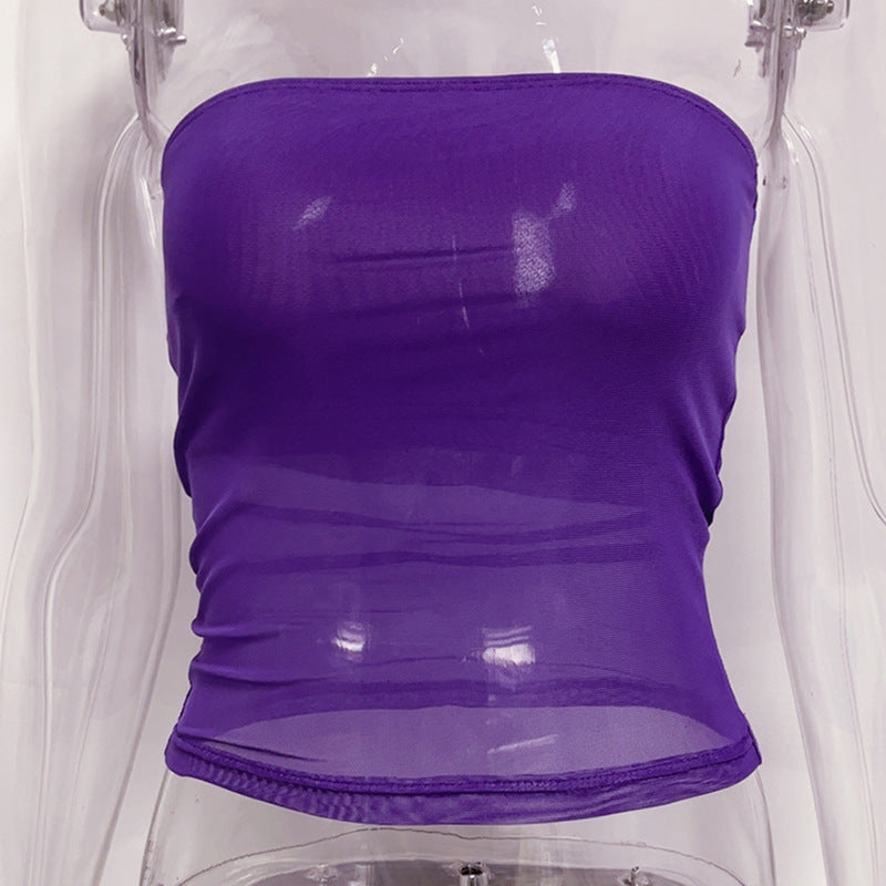 Damen bandeau Top im transparenten Design mit elastischem Material EB