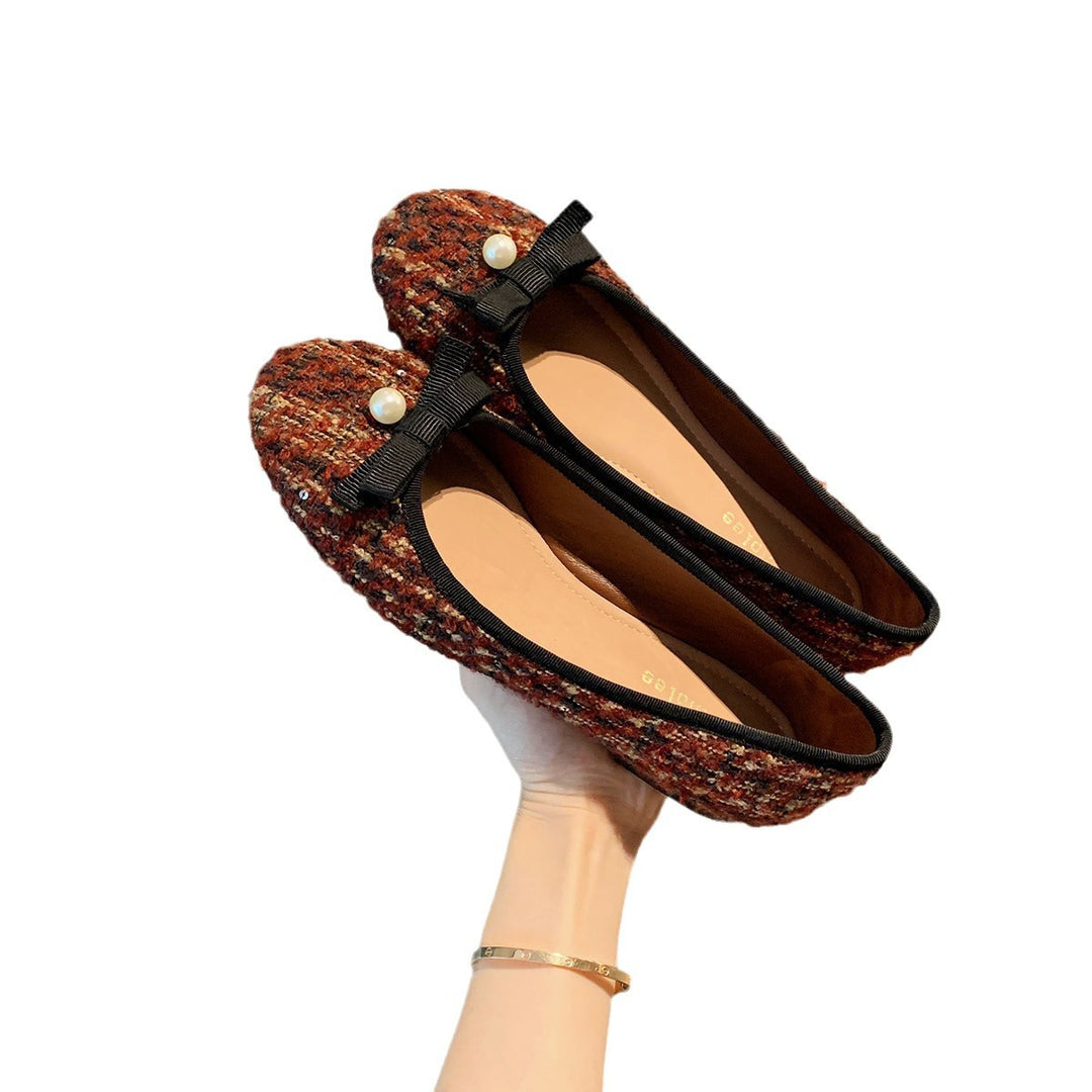 Damen Ballerina mit trendigem Tweed-Obermaterial und elegantem Perlenakzent EB