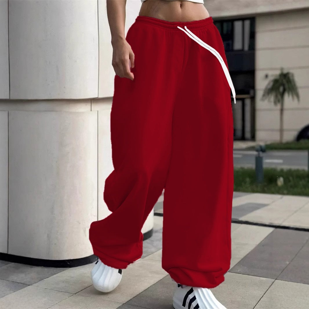 Damen nan weite Baggy-Jogginghose mit hohem Komfortbund, Kordelzug und elastischen Knöchelbündchen EB