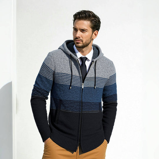Herren Designermantel mit Kapuze und strukturiertem Strickmuster EB