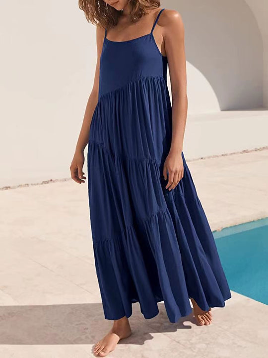 Damen Maxikleid mit zarten Spaghetti-Trägern und fließendem Schnitt EB