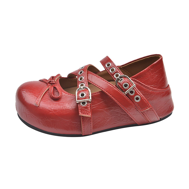 Damen elegante Schnürballetschuhe mit modischen Doppelriemen EB