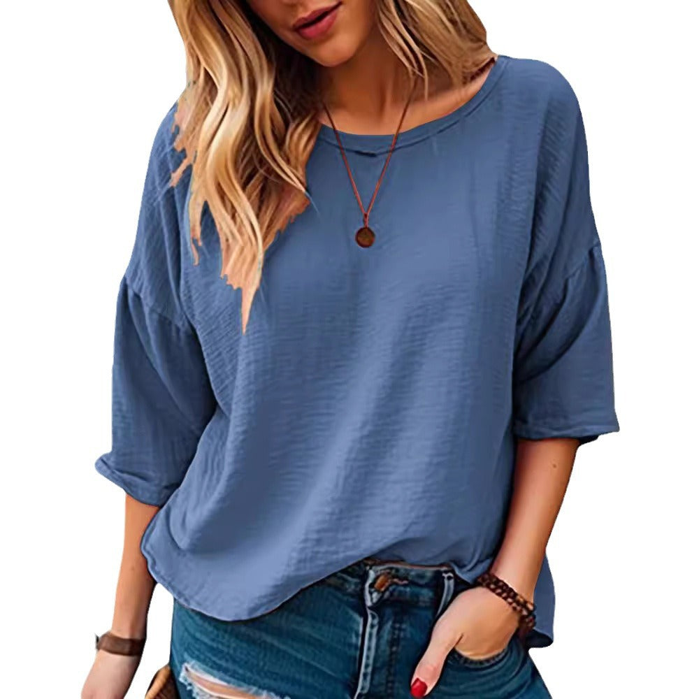 Damen lässiges Oversize-Shirt mit weitem Rundhalsausschnitt EB