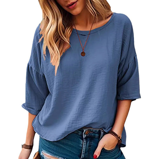 Damen lässiges Oversize-Shirt mit weitem Rundhalsausschnitt EB