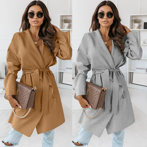 Damen Oversized Morgenmantel mit Gürtel und breiten Ärmeln EB