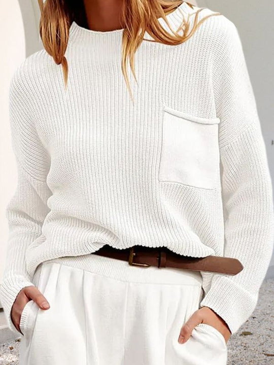 Damen Strickpullover mit weitem Schnitt und praktischer Brusttasche EB