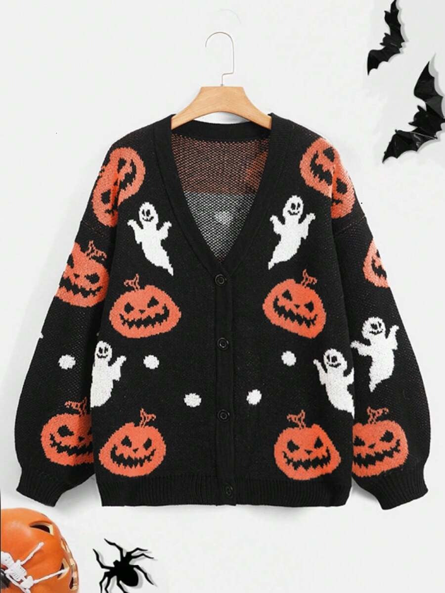 Damen kuschelige Herbstjacke mit gruseligem Motiv EB