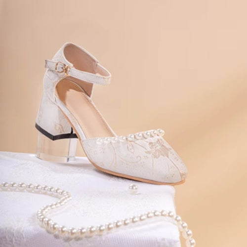 Damen feine Pumps mit Perlenverzierung und transparentem Blockabsatz EB