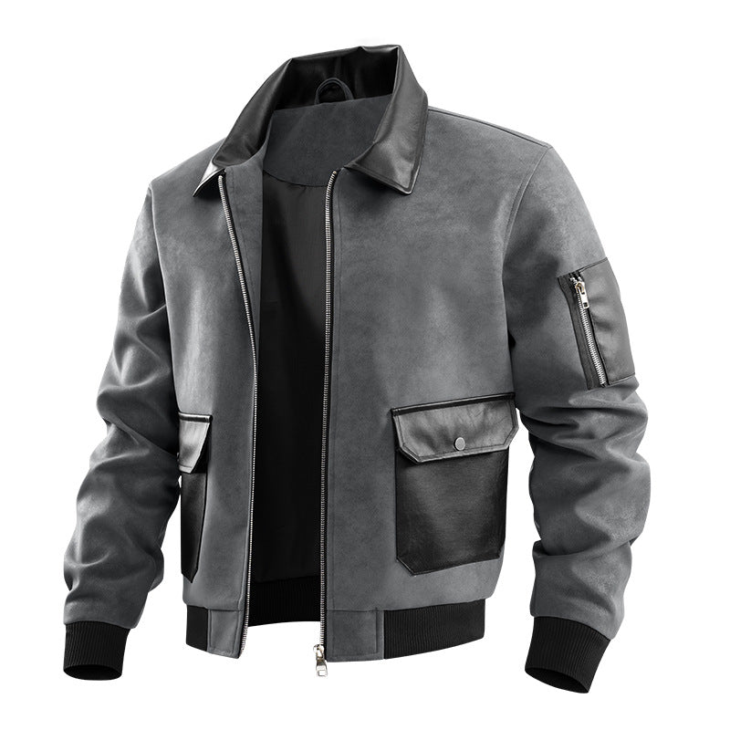 Men's  suede-effect flight jacket with leather-trim flap pockets and sleeve zip pocket EB