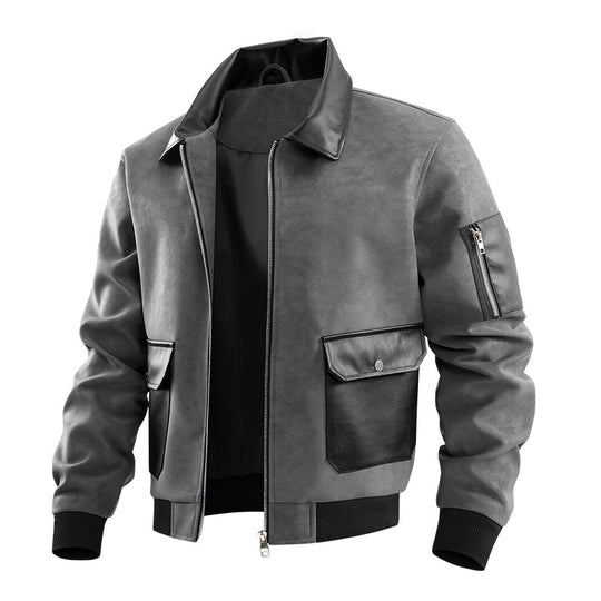 Men's  suede-effect flight jacket with leather-trim flap pockets and sleeve zip pocket EB