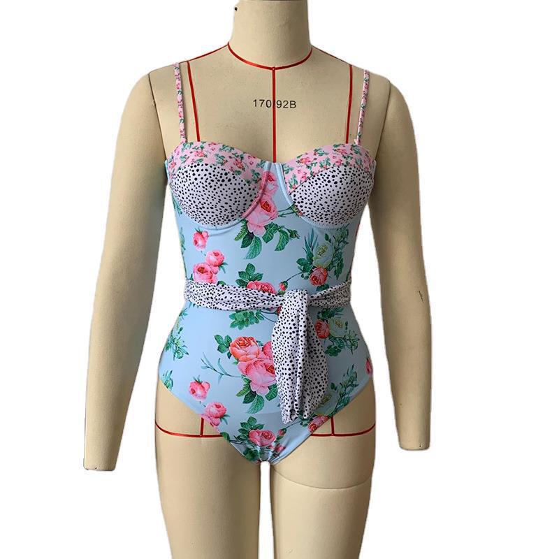 Damen Einteiler Badeanzug mit hoch geschlossenem Design und floralem Muster EB