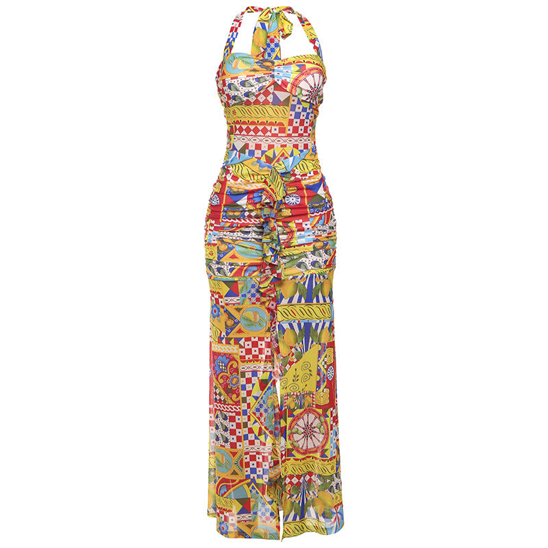 Damen Elegantes Strandkleid mit raffiniertem Rüschendesign und tiefem Schlitz EB