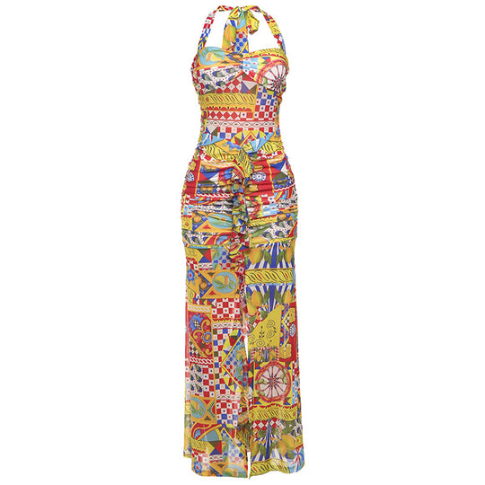 Damen Elegantes Strandkleid mit raffiniertem Rüschendesign und tiefem Schlitz EB