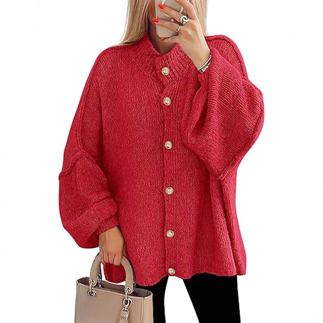Damen oversized Strickjacke mit Knopfverschluss EB