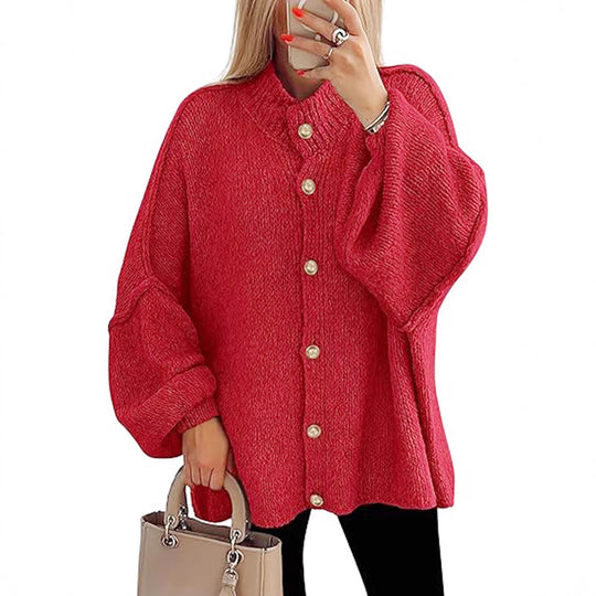 Damen oversized Strickjacke mit Knopfverschluss EB