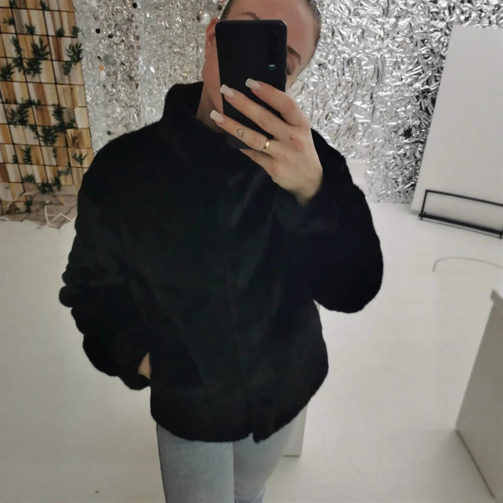 Damen Fleecejacke mit hohem Kragen und seitlichen Eingrifftaschen EB