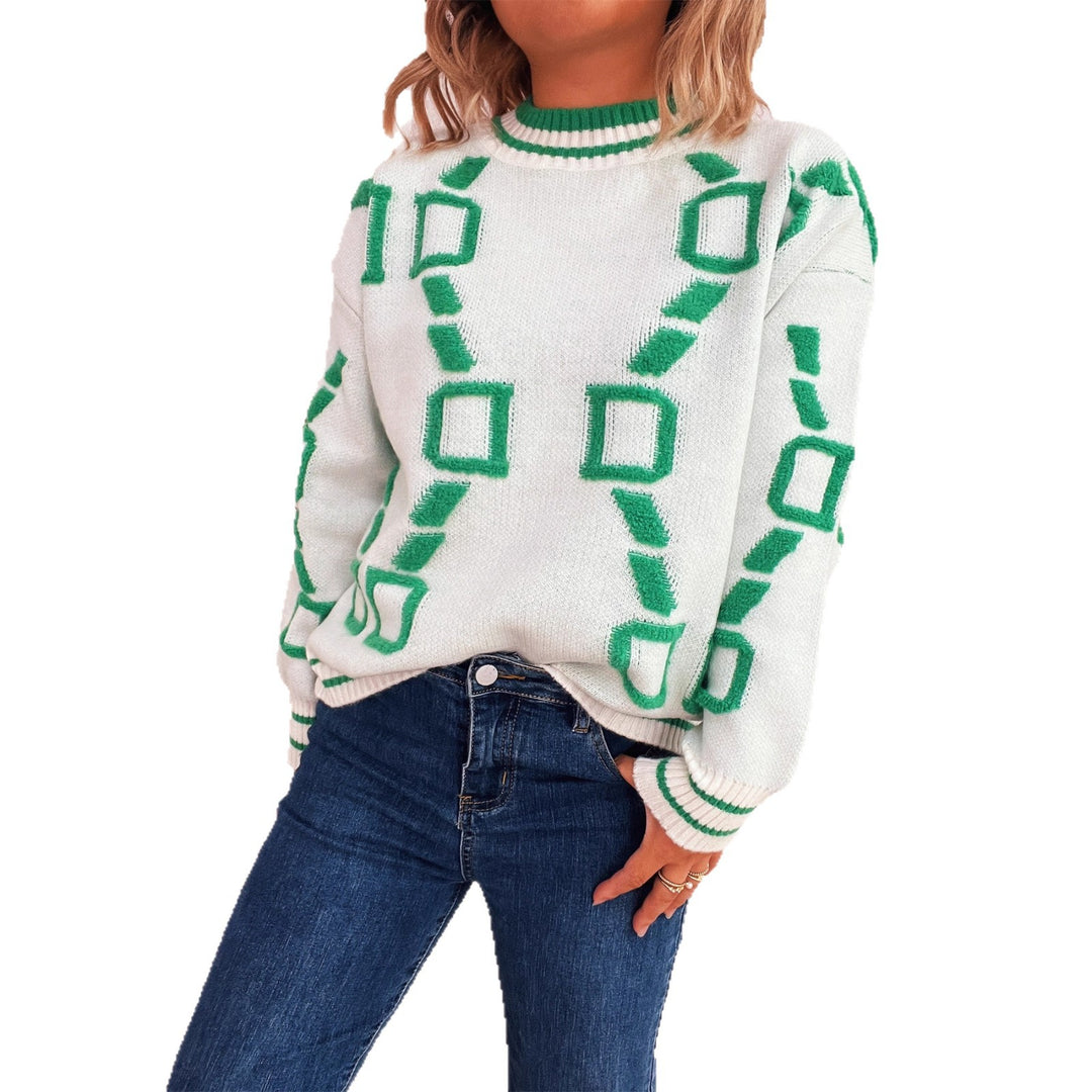 Damen lässiger Pullover mit geometrischem Muster und weichen Materialien EB