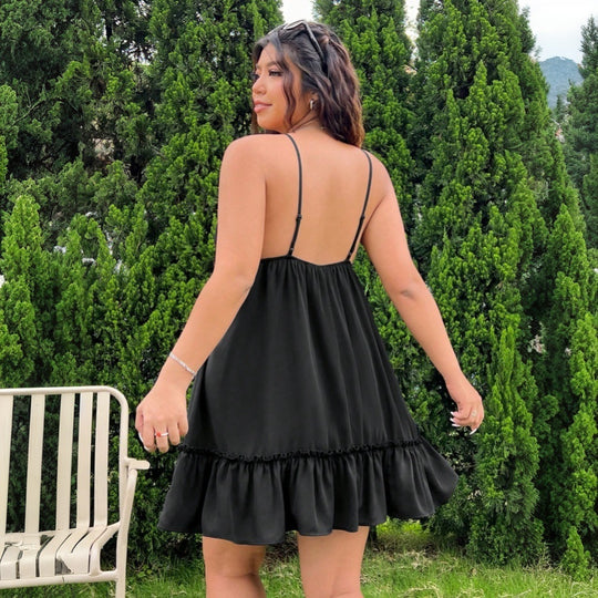 Damen luftiges Strandkleid mit Rüschenabschluss und verstellbaren Trägern EB