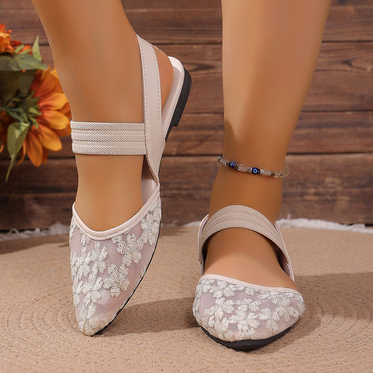 Damen Elegante und filigrane Ballerinas mit floralem Design EB
