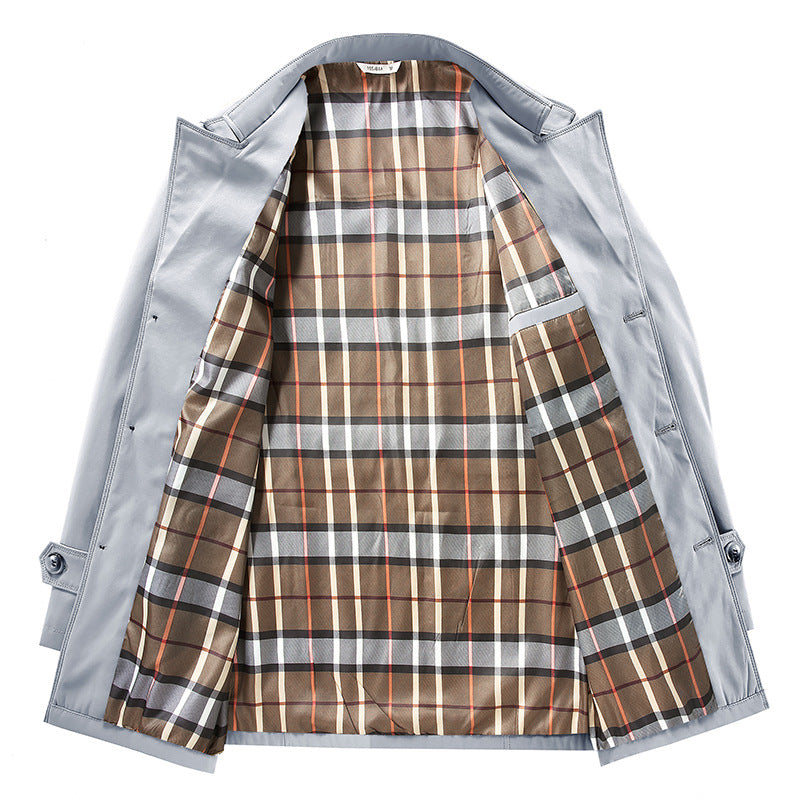 Herren Kurztrenchcoat mit kariertem Innenfutter und Schulterklappen EB