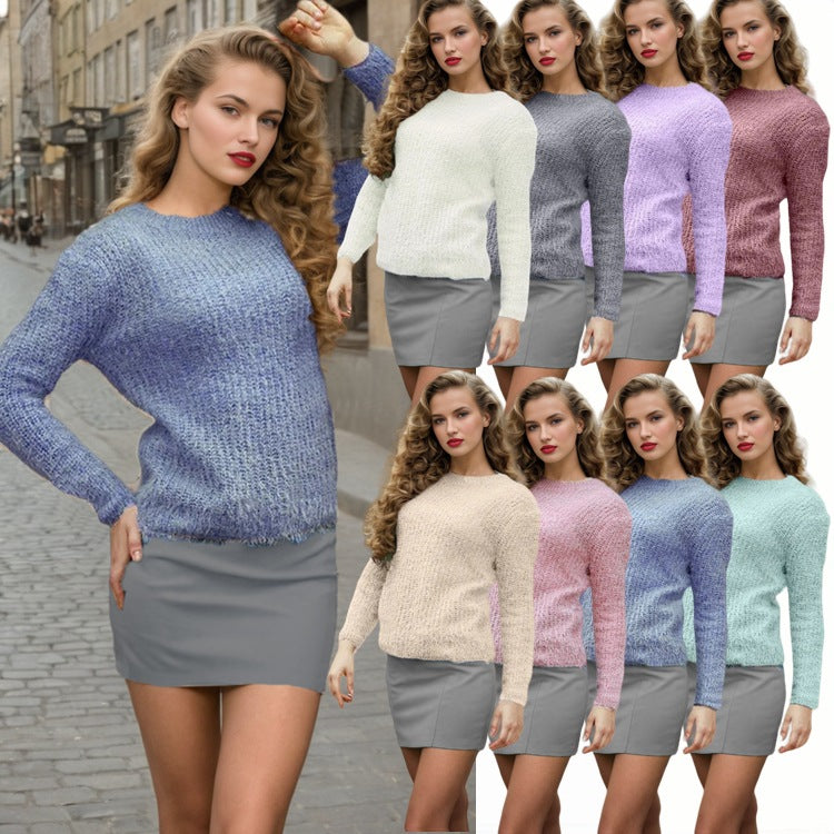 Damen lockerer Strickpullover mit modischer Textur und lässigem Schnitt EB